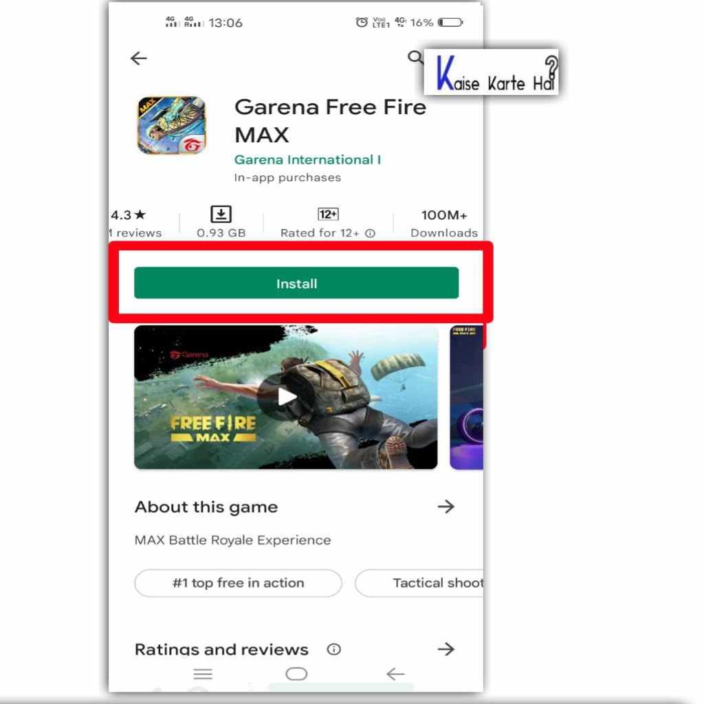 free fire max play store install
